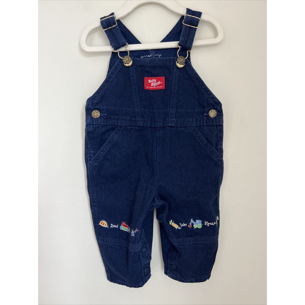 OshKosh Baby B'Gosh Overalls Vtg 12M Construction Vestbak Embroidered 90s Y2K